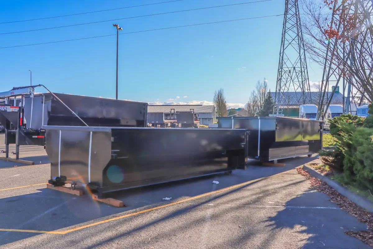 Roll-off dumpster ready for waste disposal at job site for 2 Yard Dumpster Rental in Pleasant Prairie